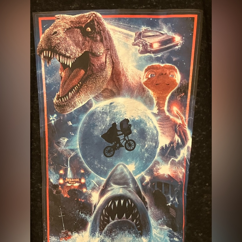 Universal Mens Black T Shirt Jaws ET Back To The Future Jurassic Park Size L